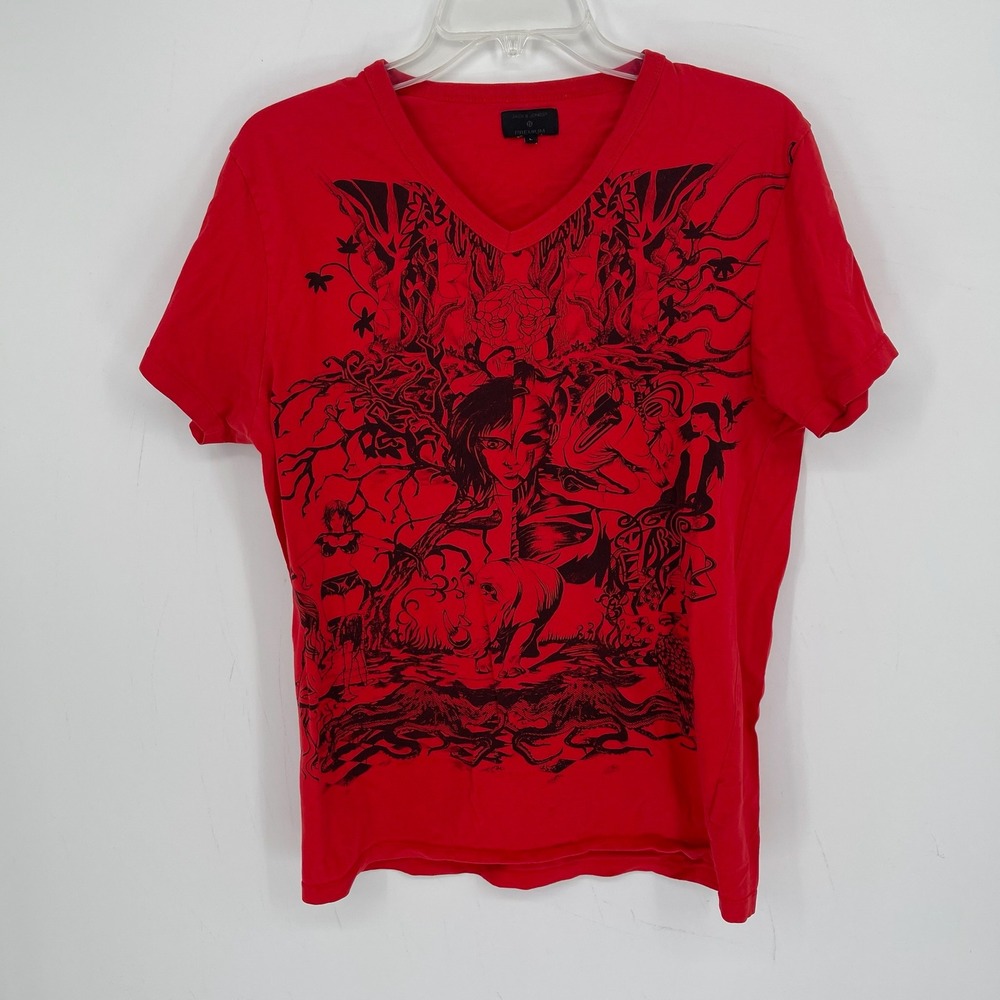 Jack & Jones Men's Red Graphic V-Neck Premium T-Shirt Size Large